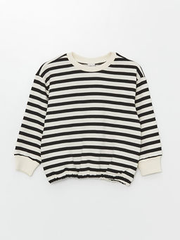 Bisiklet Yaka ?izgili Uzun Kollu K?z ?ocuk Sweatshirt