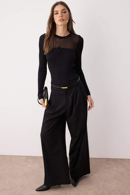 Siyah Merserize Gorunumlu Premium/Ozel Iplikli Transparan Detayl? Triko Kazak TWOAW26KZ00019 - Trendyolmilla фото 2