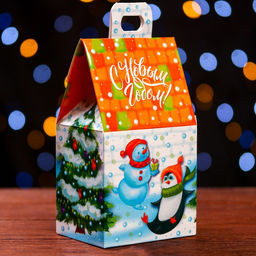 Цена за 5 шт. Подарочная коробка Домик Зимний дворик,9,1 х 7 х 15,7 см