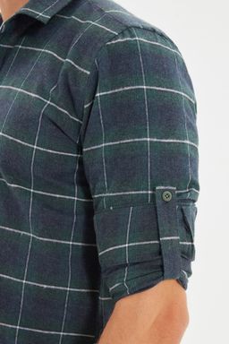 Yesil Regular Fit Apoletli K?sl?k Oduncu Kareli Gomlek TMNAW22GO0359