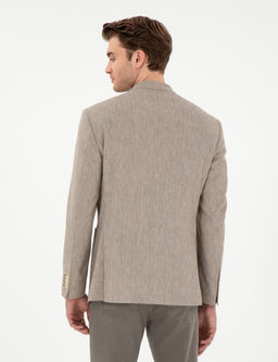 A__k Kahverengi Ex. Slim Fit Keten Kar___ml_ Ceket