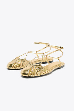 METALLIC-EFFECT STRAPPY CAGE SANDALS - Zara фото 3
