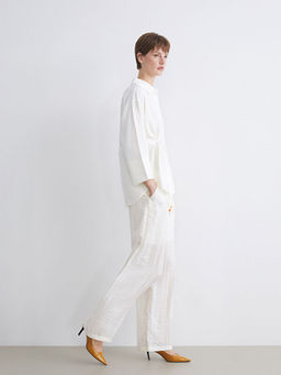 Beli Lastikli Keten G?r?n?ml? Kad?n Pantolon