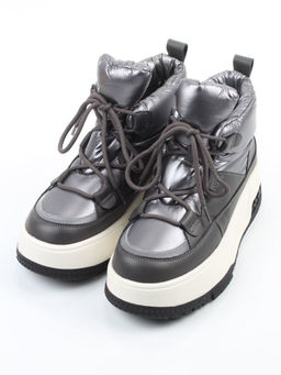 04-WG039-1M GRAY Ботинки зимние женские (натуральная кожа, курточная ткань, 100% шерсть)