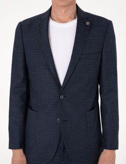 Lacivert Ex. Slim Fit Y_n Kar___ml_ Ekose Tak_m Elbise