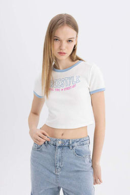 Классная футболка с короткими рукавами и круглым вырезом с принтом - Defacto фото 8