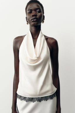 SATIN HALTER TOP WITH LACE - Zara фото 7