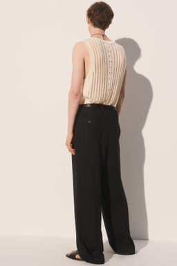 PANTAL?N PLIEGUES TRAJE LINO - LYOCELL / Negro