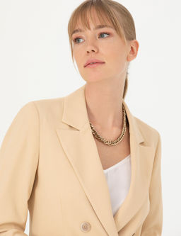 Bej Kruvaze Slim Fit Ceket