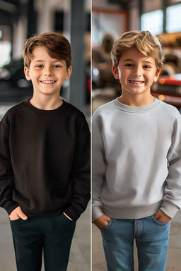 Siyah-Gri 2li Duz/Basic Bisiklet Yaka Orme Unisex Cocuk Sweatshirt TKDAW25SW00000