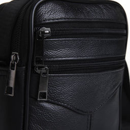 Сумка мужская, на плечо, 3 наружных кармана, с ручкой, чёрная