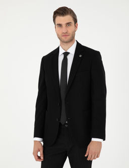 Siyah Y_n Kar___ml_ Ex. Slim Fit Ceket
