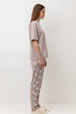 Е 20142/бежевый меланж,зайчата пижама жен