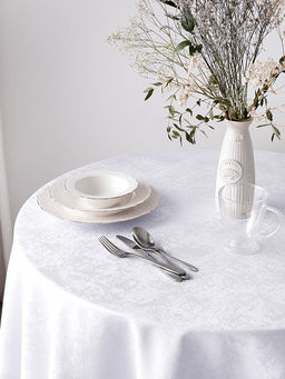 Скатерть жаккардовая D180 белый полиэстер - Denastia фото 2