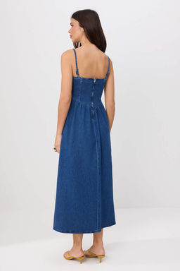 Mavi Straplez Orta Esnek Maxi Denim Elbise TWOSS26EL00276 - Trendyolmilla фото 4