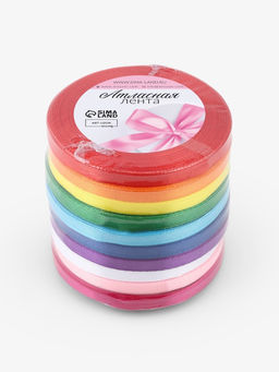 Набор лент атласных (10шт) 6мм*25±1ярд(23м±1м) №01/04/15/19/20/25/26/27/34/40 радуга АУ