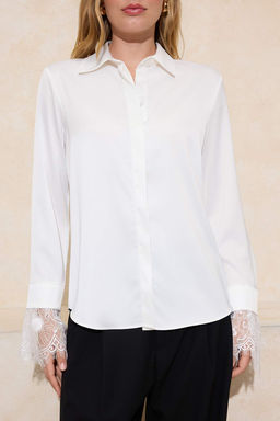 Beyaz Dantel Detayl? Saten Gomlek TWOSS26GO00032 - Trendyolmilla фото 3