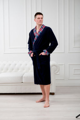 Халат мужской из велсофта Артур темно-синий - Амадэль фото 11