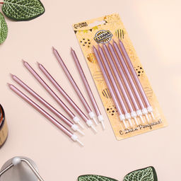 Свечи в торт Ройс, 6 шт, высокие, 12,5 см, розовый металлик - Страна карнавалия фото 5