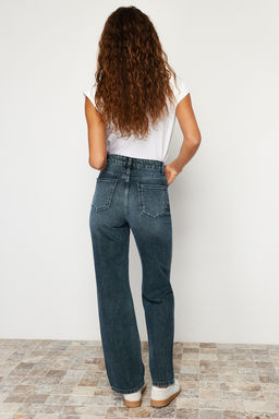 TRENDYOLMILLA Koyu Mavi Soluk Efekt Vintage Yuksek Bel Wide Leg Jeans TWOSS24JE00080 фото 6