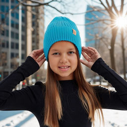 Шапка детская MINAKU: Cozy Winter с отворотом, бирюзовая, размер 52-56 (5-7 лет)