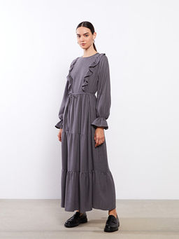 Bisiklet Yaka D?z Uzun Kollu Elbise