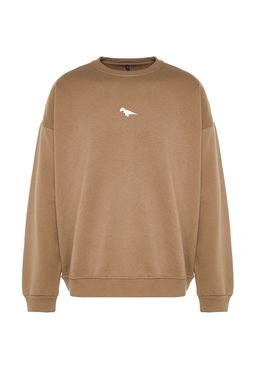 TRENDYOL MAN Gri Bisiklet Yaka Oversize/Genis Kesim Ici Polar/S?cak Tutan Dinozor Nak?s Sweatshirt TMNAW24SW00064 - Trendyolmilla фото 3