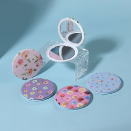 Цена за 3 шт. Зеркало складное Цветы, d=7.5 см, с увеличением х2, рисунок МИКС - Qf фото 3