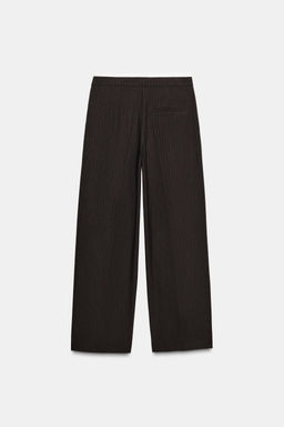 PANTAL?N ANCHO CINTURA DOBLE / Rayas marrones - Zara фото 6
