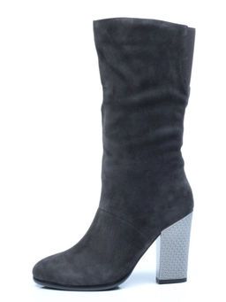 YF189-012M DARK GREY Полусапоги зимние женские (натуральная замша, натуральный мех (еврозима))