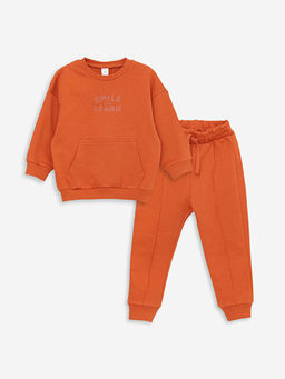 Bisiklet Yaka Uzun Kollu Bask?l? Erkek Bebek Sweatshirt ve E?ofman Alt? 2li Tak?m