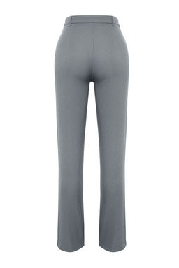 Gri Straight/Duz Kesim Yuksek Bel Nervur Dikisli Dokuma Pantolon TWOSS21PL0093