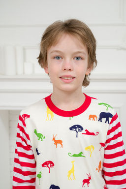 Пижама детская из джемпера и брюк без манжет из интерлока Сафари красный полоса - Амадэль фото 7