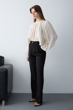 Koyu Kahverengi Yuksel Bel Genis Paca Dokuma Pantolon TWOAW26PL00161