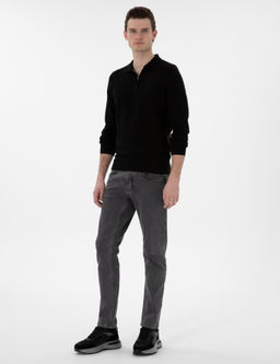 Siyah Slim Fit Fermuarl_ Polo Yaka Basic Triko Kazak - Pierre cardin фото 4