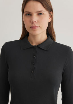 Polo Yaka Uzun Kollu Antrasit Tisort - Mavi фото 5