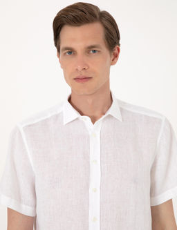 Beyaz %100 Keten Regular Fit K_sa Kollu G_mlek - Pierre cardin фото 2