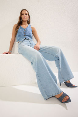 TRENDYOLMILLA Mavi Yuksek Bel Ekstra Wide Leg Palazzo Jeans TWOSS25JE00179  фото 2