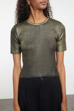 Alt?n Crop Varak Bisiklet YakaTriko Kazak TWOAW25KZ00267 - Trendyolmilla фото 3