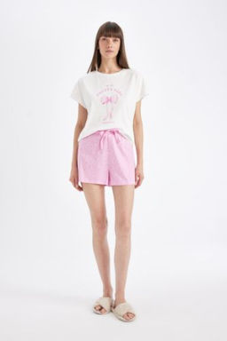 Fall in Love Pijama Tak?m? Regular Fit Bask?l? K?sa Kollu Ust Sort