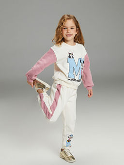 Bisiklet Yaka Minnie Mouse Bask?l? K?z ?ocuk Sweatshirt ve E?ofman Alt 2li