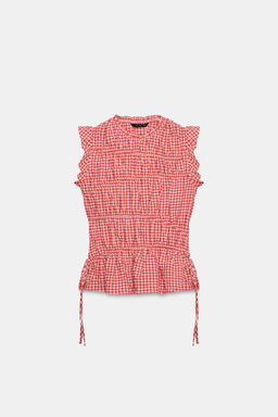 TOP FRUNCES CUADRO VICHY / Blanco / Rojo - Zara фото 7