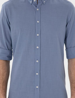 Рубашка Slim Fit синяя льняная