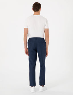 Lacivert Slim Fit Keten Kar___ml_ Pantolon