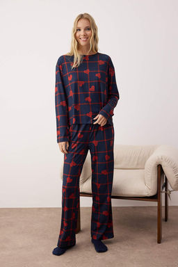 Lacivert Kalpli Yumusak Tuse Orme Pijama Tak?m? THMAW26PT00045