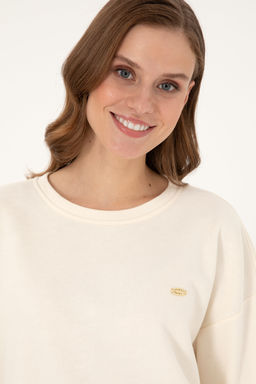 Kad_n Krem G_mlek Detayl_ Bisiklet Yaka Sweatshirt