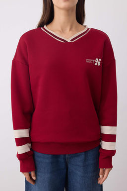 Teen Bordo Orme Slogan Renk Bloklu Oversize/Genis Kal?p Sweatshirt TWOAW26SW00065 - Trendyolmilla фото 3