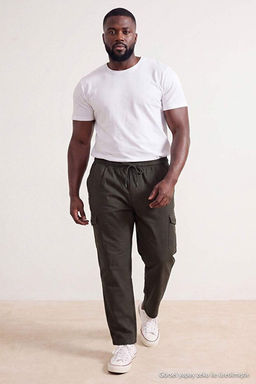 B_y_k Beden Haki Regular Fit Esnek Kuma_ Lastikli Bel Kargo Cepli Pantolon TMNSS26AR00006