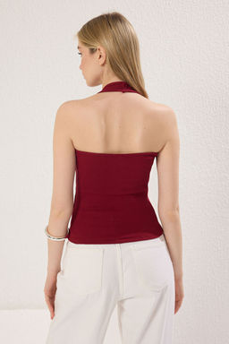 TRENDYOLMILLA Antrasit-Bordo 2li Paket Havuz Yaka Vucuda Oturan Fitlli Esnek Orme Atlet TWOSS25AL00049  фото 7