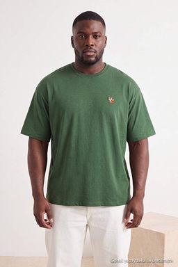 B_y_k Beden Haki Oversize Tilki Nak__l_ %100 Pamuk T-Shirt TMNSS26BF00012 - Trendyolmilla фото 2